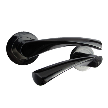 Poignée de porte Astrid à levier tournant sur rosace - Loquet en nickel noir 120 mm