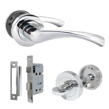Poignées de porte Astrid à levier tournant sur rosace chromée pour salle de bain, 120 mm