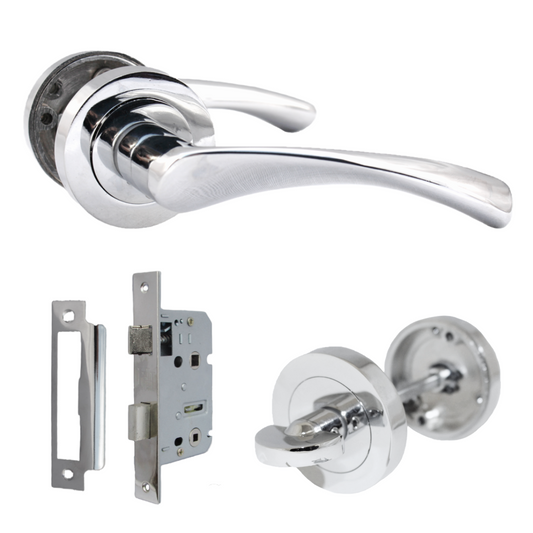 Poignées de porte Astrid à levier tournant sur rosace chromée pour salle de bain, 120 mm