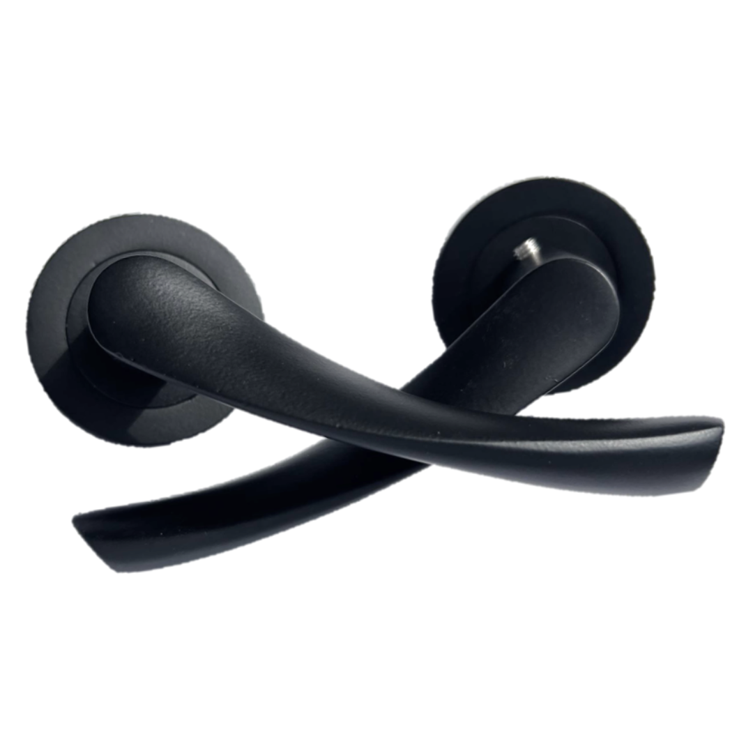 Poignée de porte Astrid à levier tournant sur rosace - Loquet noir mat 120 mm