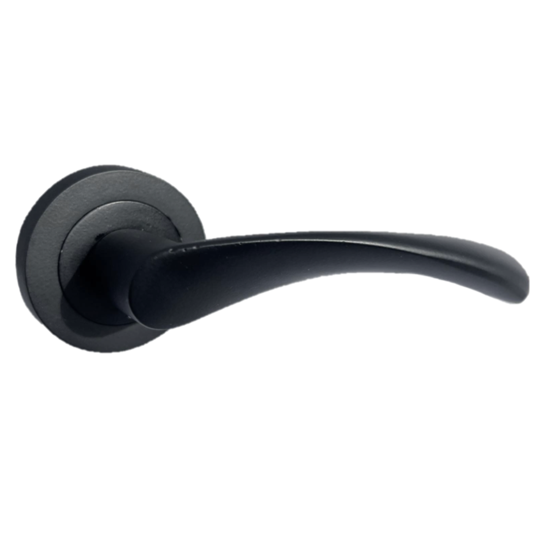 Poignées de porte Astrid à levier pivotant sur rosace - Charnières à loquet noir mat 120 mm