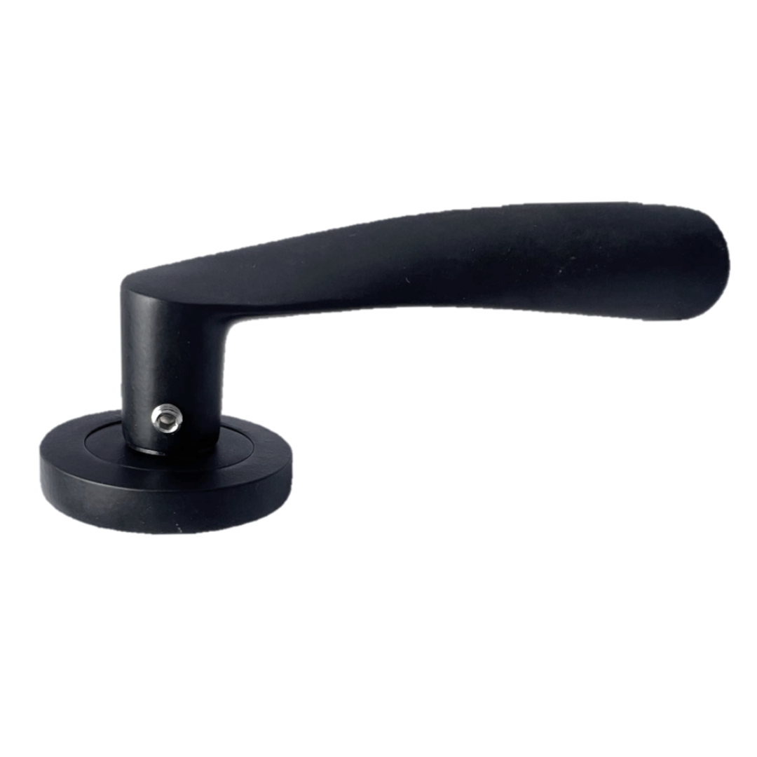 Poignée de porte Astrid à levier tournant sur rosace - Loquet noir mat 120 mm