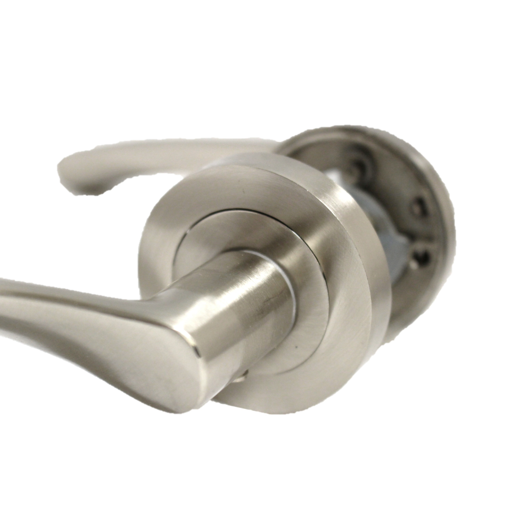 Poignées de porte Astrid à levier rotatif sur rosace satinée pour salle de bain, 120 mm