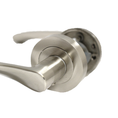 Poignées de porte Astrid à levier rotatif sur rosace satinée pour salle de bain, 120 mm