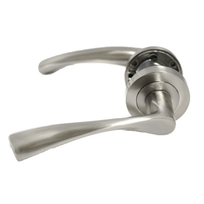 Poignées de porte Astrid à levier rotatif sur rosace satinée pour salle de bain, 120 mm