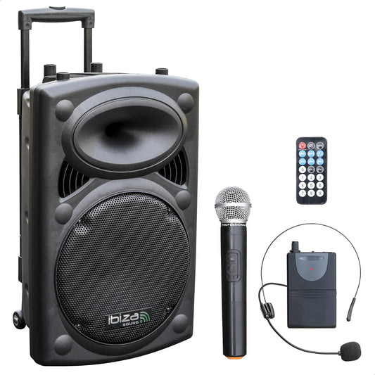 Ibiza PORT12VHF-BT enceinte 12" 700W, 2 micros, BT, USB, SD, 5–7h autonomie