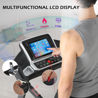 ISE tapis de course pliable 735W, LCD, 16km/h, Bluetooth, marche/course