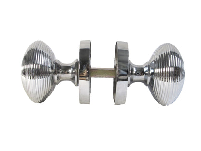 Boutons de porte ronds cannelés à mortaise - Chrome poli 56 mm