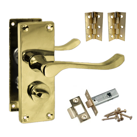 Poignées de porte à volutes pour salle de bain, WC, serrure de confidentialité - Laiton, 118 x 40 mm