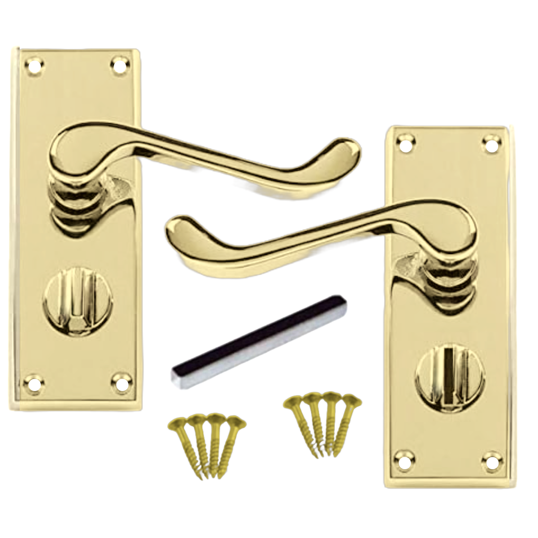 Poignées de porte multi-packs style victorien, levier à volutes, serrure de salle de bain privée - Laiton, 1/4/6 paires