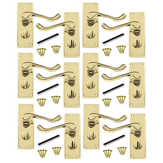 Poignées de porte multi-packs style victorien, levier à volutes, serrure de salle de bain privée - Laiton, 1/4/6 paires
