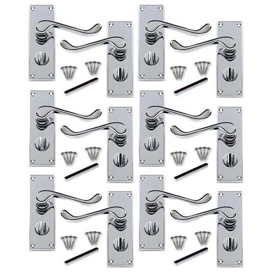 Poignées de porte de style victorien à levier et serrure de salle de bain - Chrome, 1/4/6 paires