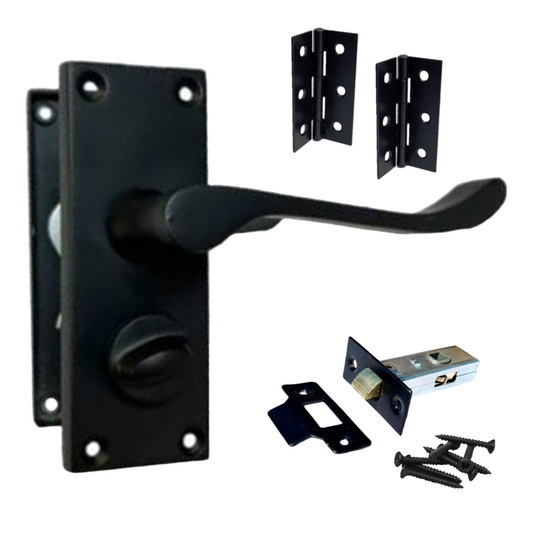 Poignées de porte à levier à défilement avec serrure de confidentialité - Noir mat, lot de loquets 150 x 40 mm