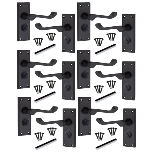 Poignées de porte style victorien à levier et serrure de sécurité pour salle de bain - Noir mat, 1/4/6 paires