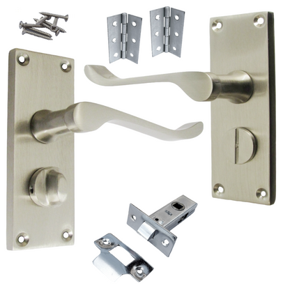 Poignées de porte à volutes pour salle de bain, WC, serrure de confidentialité - Pack de loquets satinés 118 x 40 mm