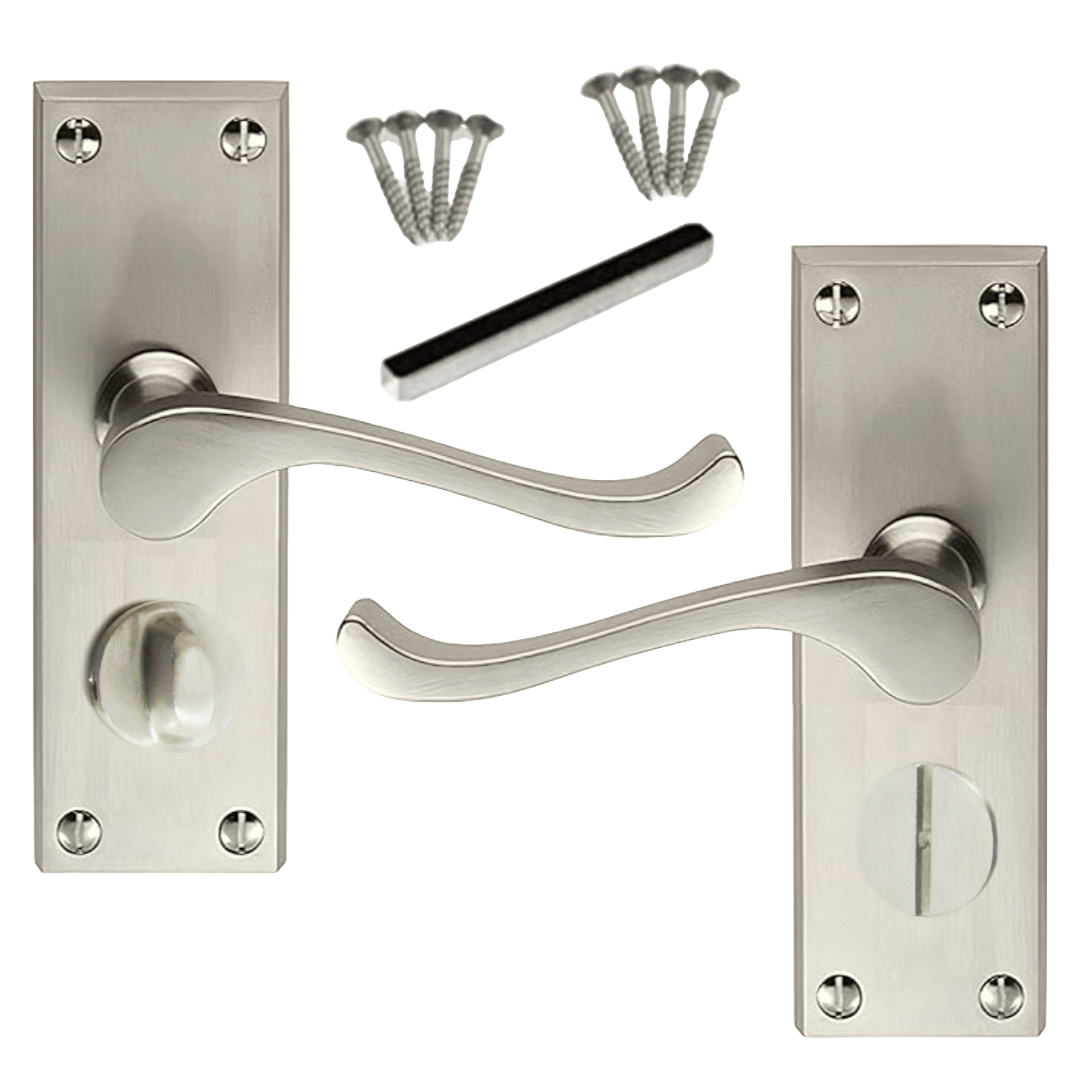 Poignées de porte multi-packs style victorien, levier à volutes, serrure de salle de bain privée - Satin, 1/4/6 paires