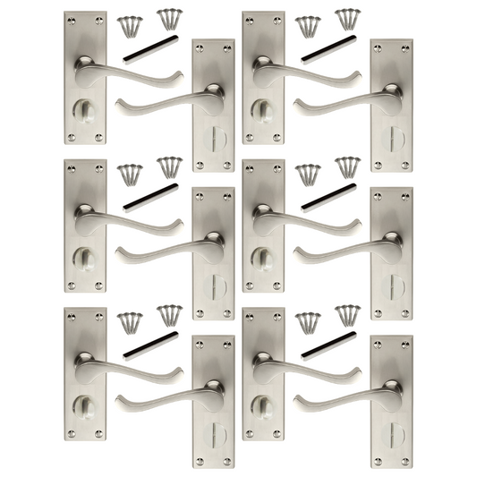 Poignées de porte multi-packs style victorien, levier à volutes, serrure de salle de bain privée - Satin, 1/4/6 paires
