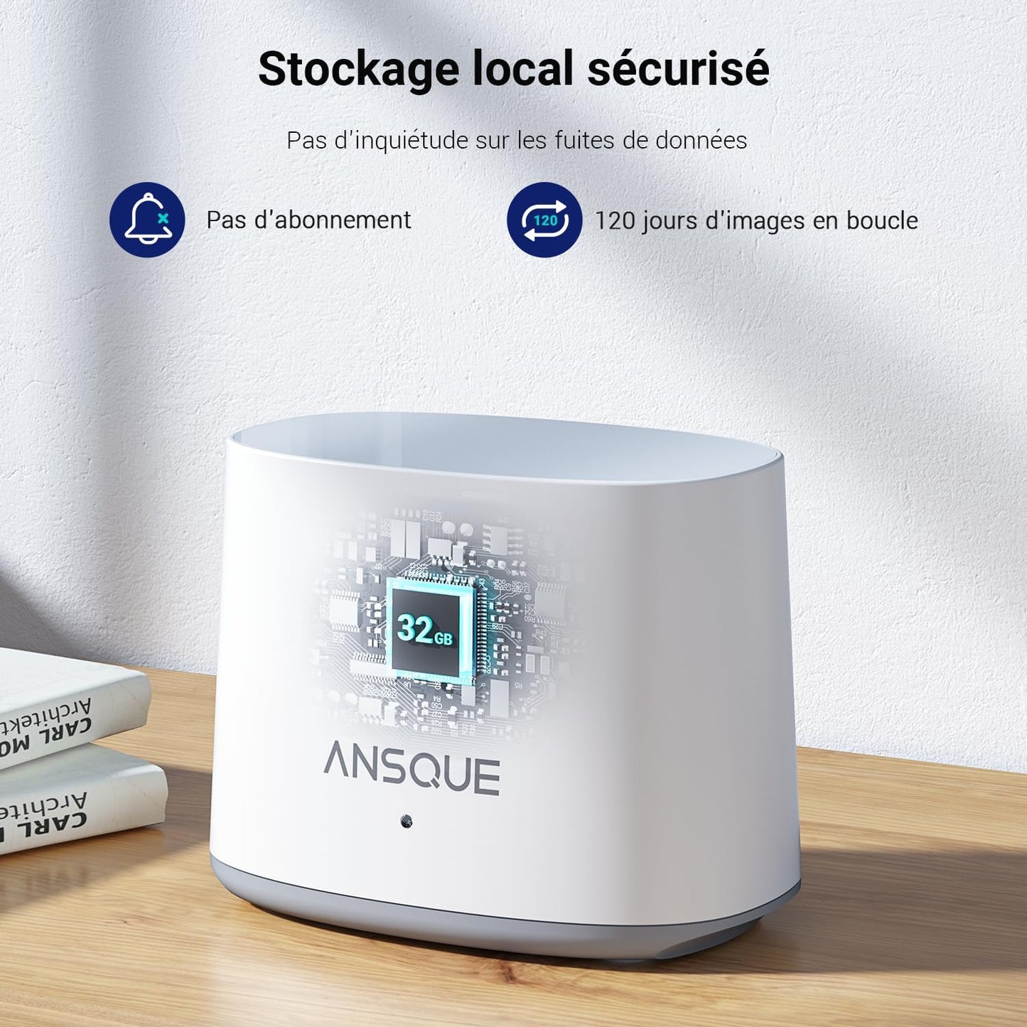 ANSQUE caméra surveillance WiFi 2K solaire, kit 4 caméras PTZ 360°, alarme couleur