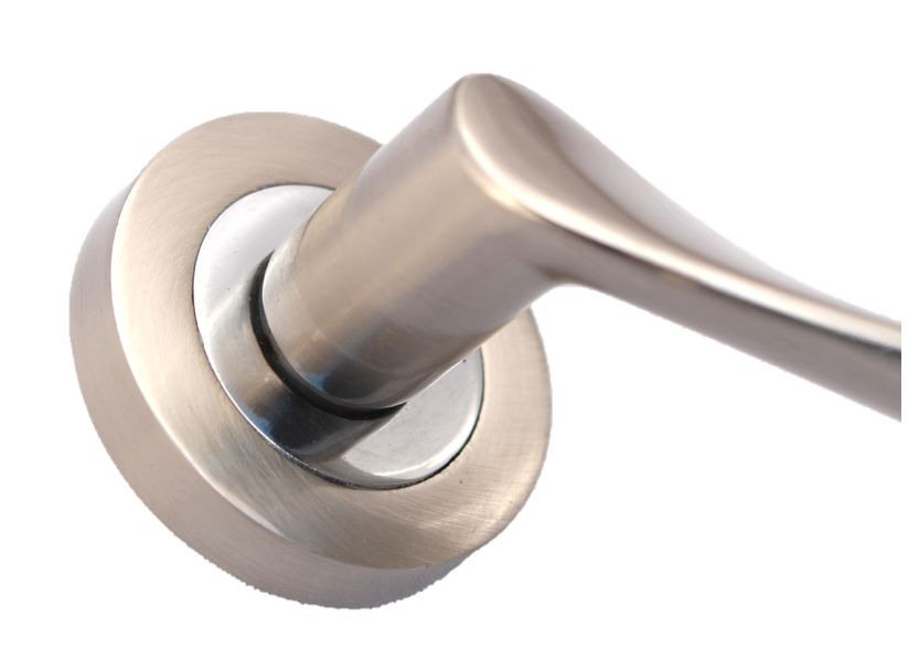 POIGNÉE DE PORTE DOUBLE MODERNE EN NICKEL SATINÉ ET CHROME Style rose aztèque et Astrid