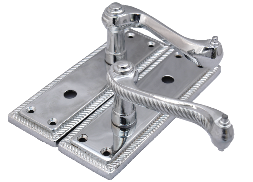 Poignées de porte de salle de bain à levier géorgien avec bord cordé - Chrome 150 mm x 50 mm