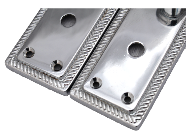 Poignées de porte de salle de bain à levier géorgien avec bord cordé - Chrome 150 mm x 50 mm