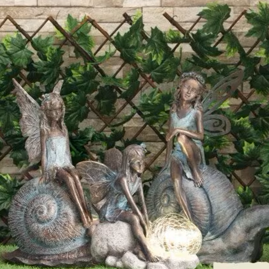 Fée en résine sur escargot ou avec bulle de fleur lumineuse solaire - Sculpture magique pour décoration de jardin intérieur et extérieur
