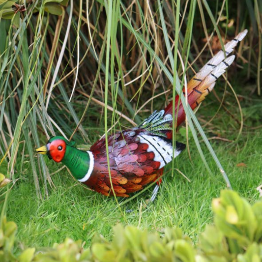 Ornement de jardin en métal en forme de faisan marchant