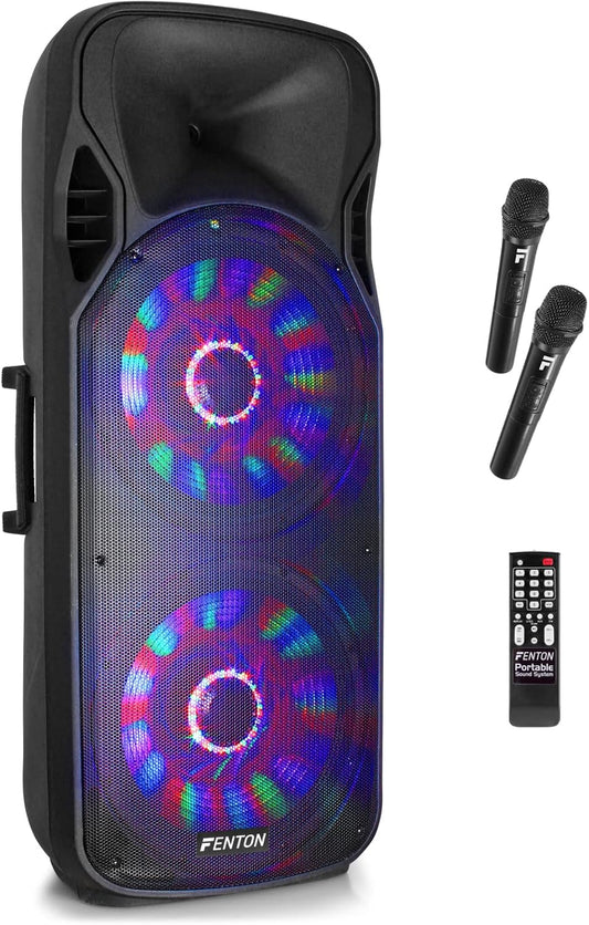 Fenton FT215LED enceinte sono 1600W LEDs Bluetooth, 2x15", batterie intégrée