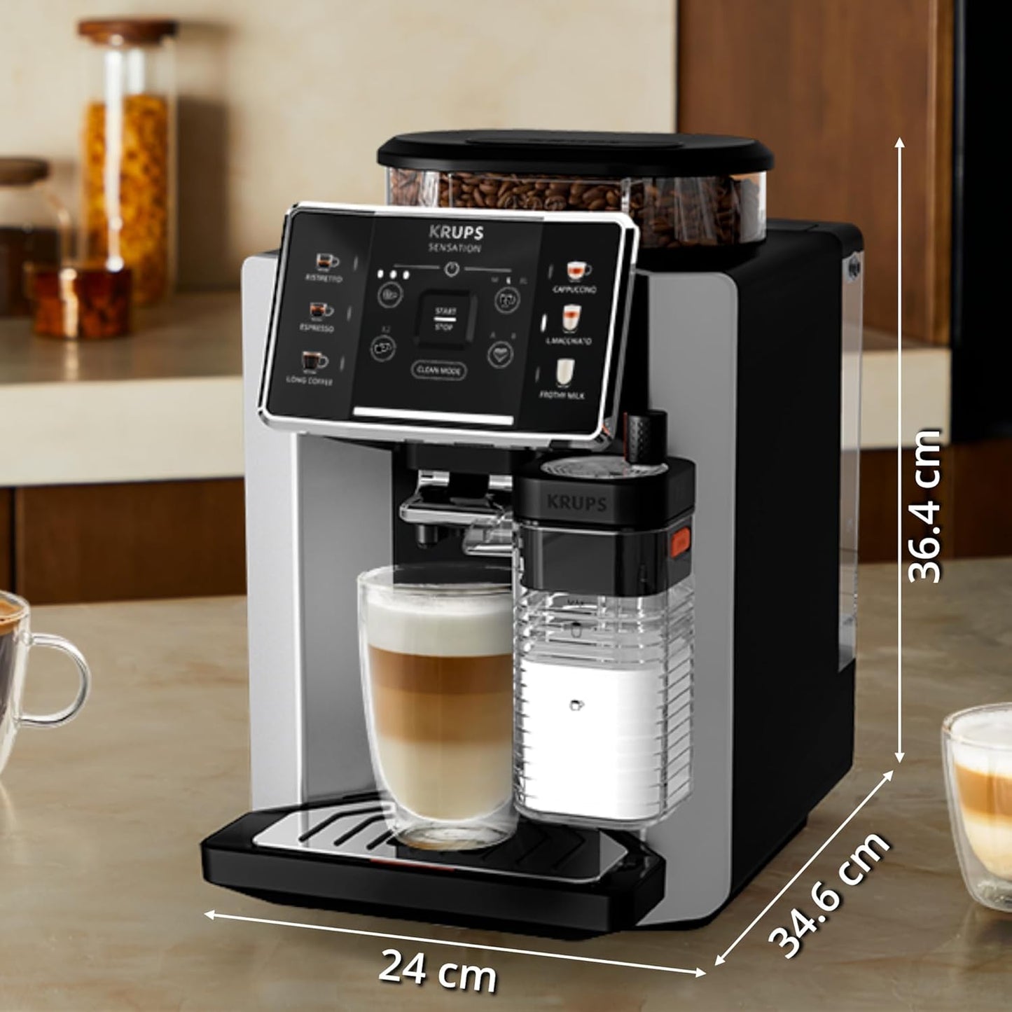 Krups Sensation Lait expresso grains, 6 boissons, carafe lait, EA912E10