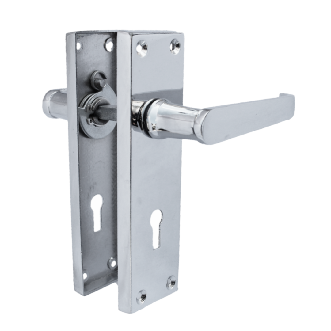 Poignées de porte à levier droit, serrure, clés, charnières - Chrome 150 x 40 mm