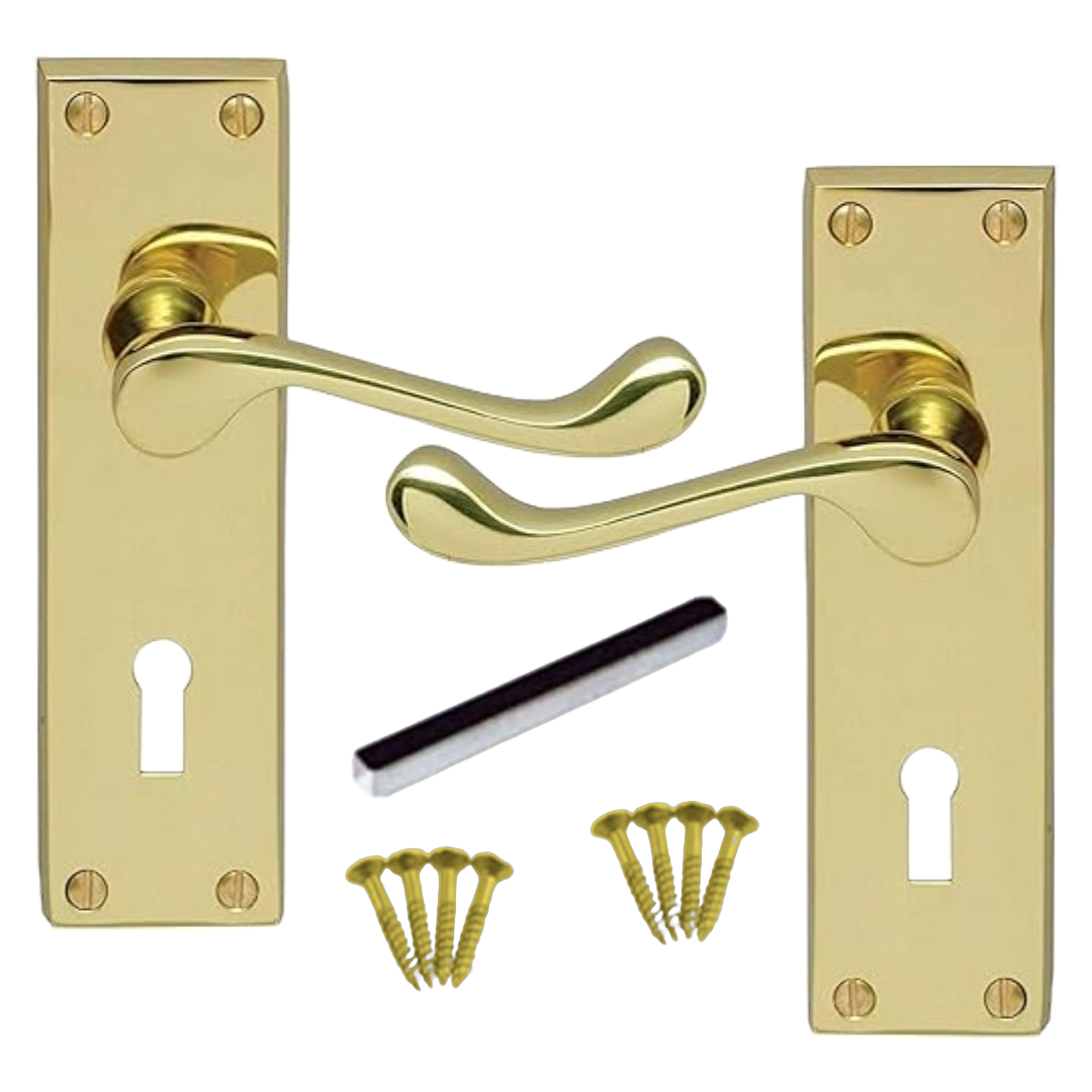 Poignées de porte multi-packs, serrure à levier à volutes victoriennes - Laiton, 1/4/6 paires
