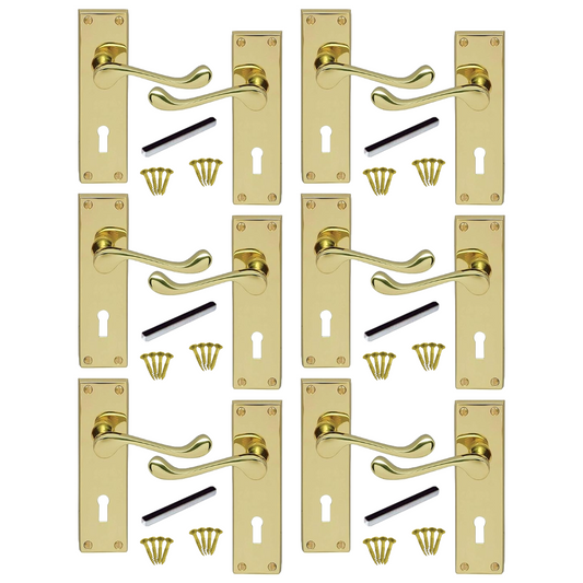 Poignées de porte multi-packs, serrure à levier à volutes victoriennes - Laiton, 1/4/6 paires