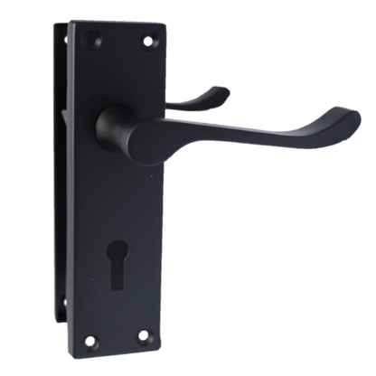 Poignées de porte victoriennes à levier et serrure à volutes - Noir mat, pack 150 x 40 mm