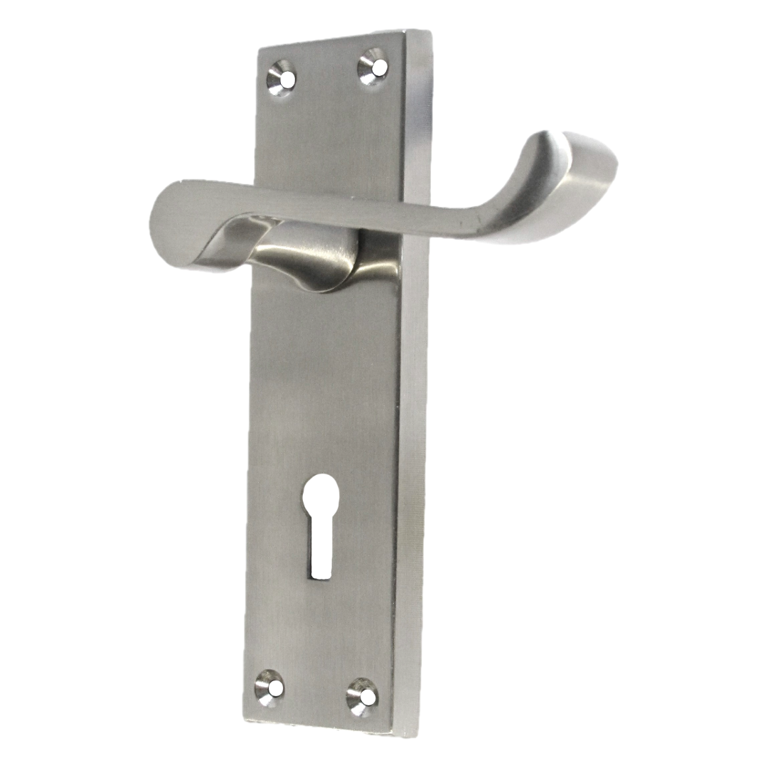 Poignées de porte victoriennes à levier et serrure à volutes - Pack satiné 150 x 40 mm