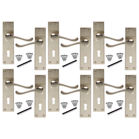 Poignées de porte multi-packs style victorien avec levier à volutes - Satiné, 1/4/6 paires