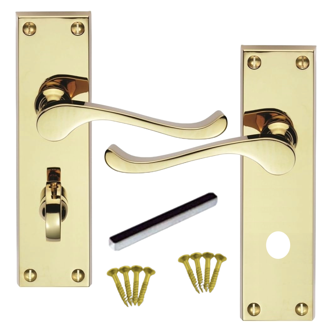 Poignées de porte multi-packs, style victorien, levier à volutes, serrure de salle de bain - Laiton, 1/4/6 paires