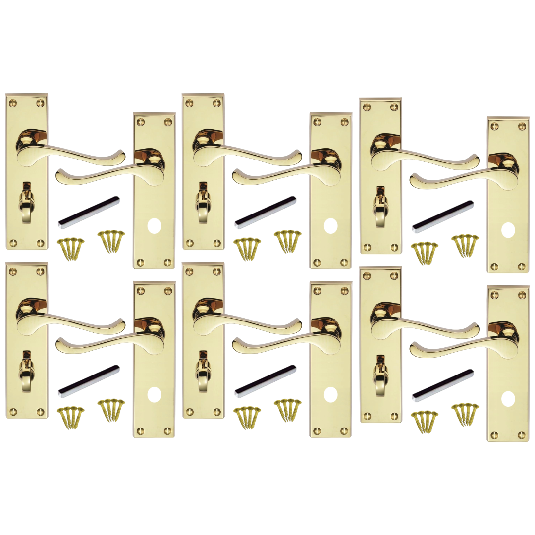Poignées de porte multi-packs, style victorien, levier à volutes, serrure de salle de bain - Laiton, 1/4/6 paires