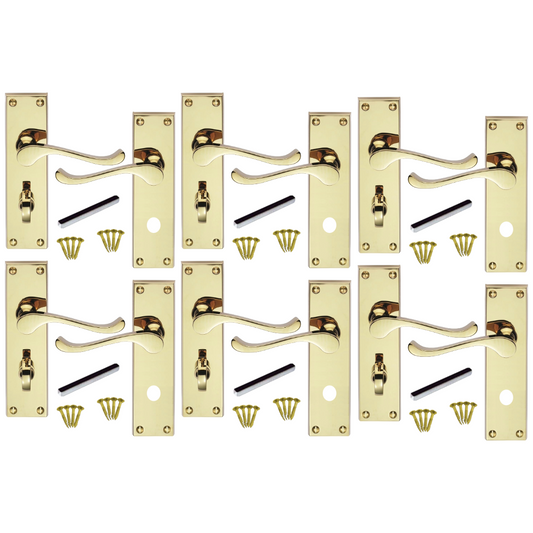 Poignées de porte multi-packs, style victorien, levier à volutes, serrure de salle de bain - Laiton, 1/4/6 paires