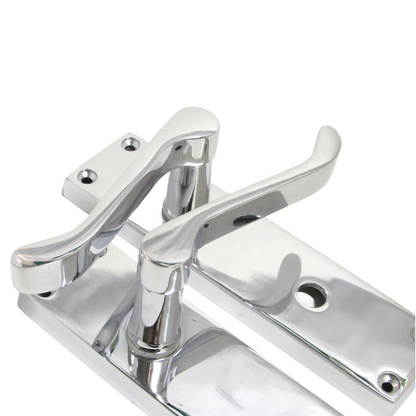 Poignées de porte de style victorien avec levier à volutes et serrure pour salle de bain - Chrome 150 x 40 mm
