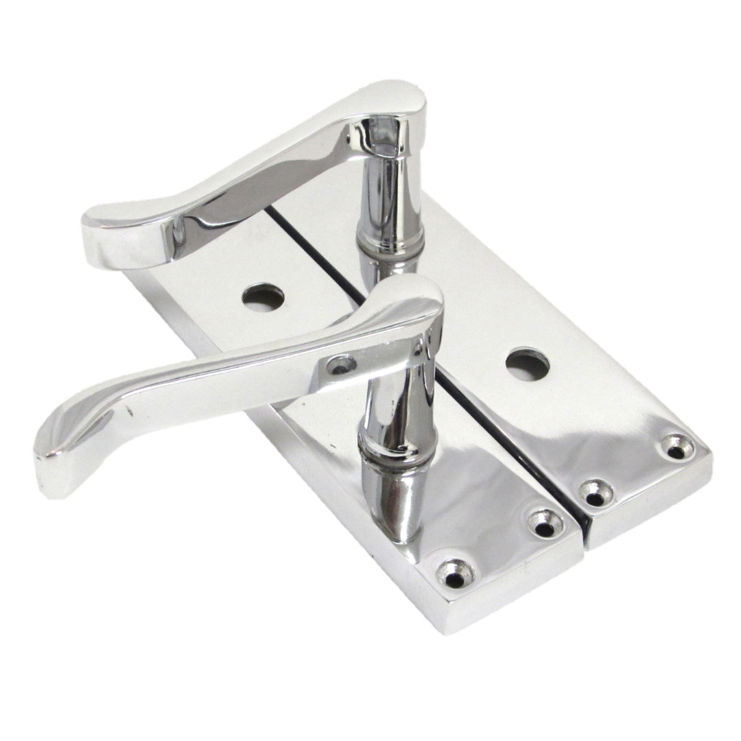 Poignées de porte de style victorien avec levier à volutes et serrure pour salle de bain - Chrome 150 x 40 mm
