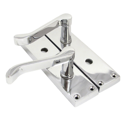 Poignées de porte de style victorien avec levier à volutes et serrure pour salle de bain - Chrome 150 x 40 mm