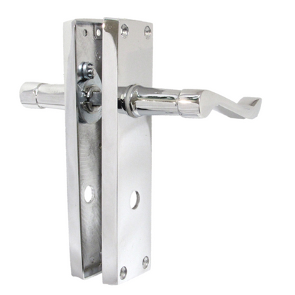 Poignées de porte de style victorien avec levier à volutes et serrure pour salle de bain - Chrome 150 x 40 mm