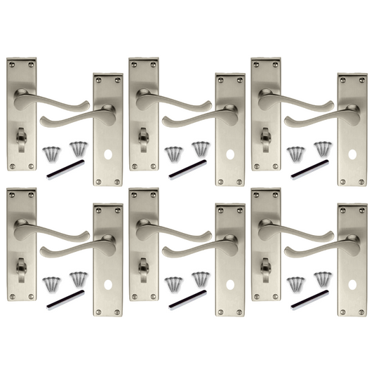 Poignées de porte multi-packs, style victorien, levier à volutes, serrure de salle de bain - Satin, 1/4/6 paires
