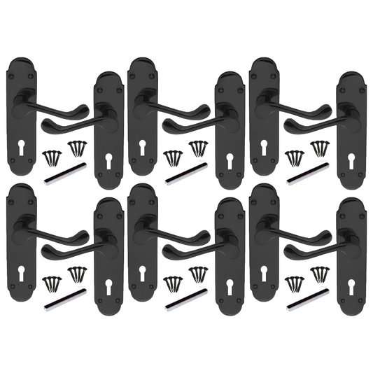 Poignées de porte multipack nickel noir Epsom style victorien, serrure à levier à volutes, 1/4/6 paires