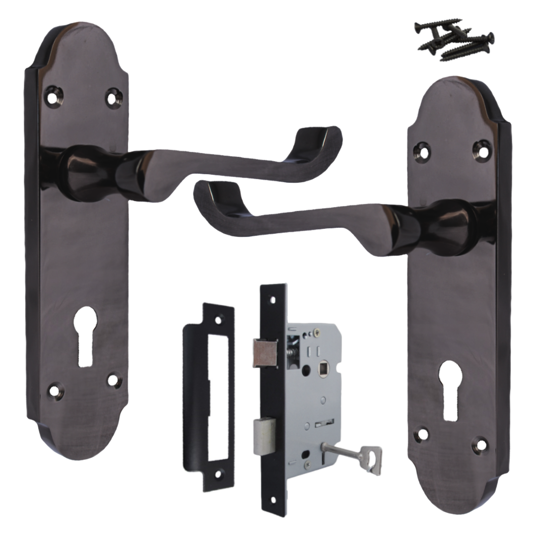 Poignée de porte Epsom à clé et levier de défilement - Pack nickel noir
