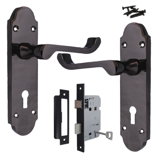 Poignée de porte Epsom à clé et levier de défilement - Pack nickel noir