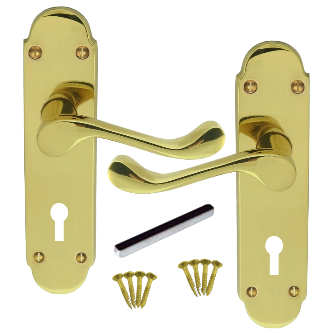 Poignées de porte multi-packs, serrure à clé, levier à volutes victorien en laiton Epsom, 1/4/6 paires