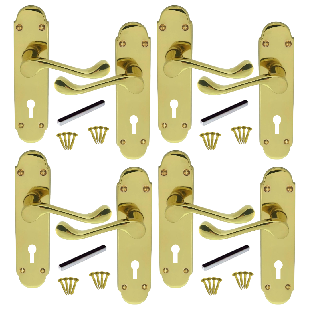 Poignées de porte multi-packs, serrure à clé, levier à volutes victorien en laiton Epsom, 1/4/6 paires