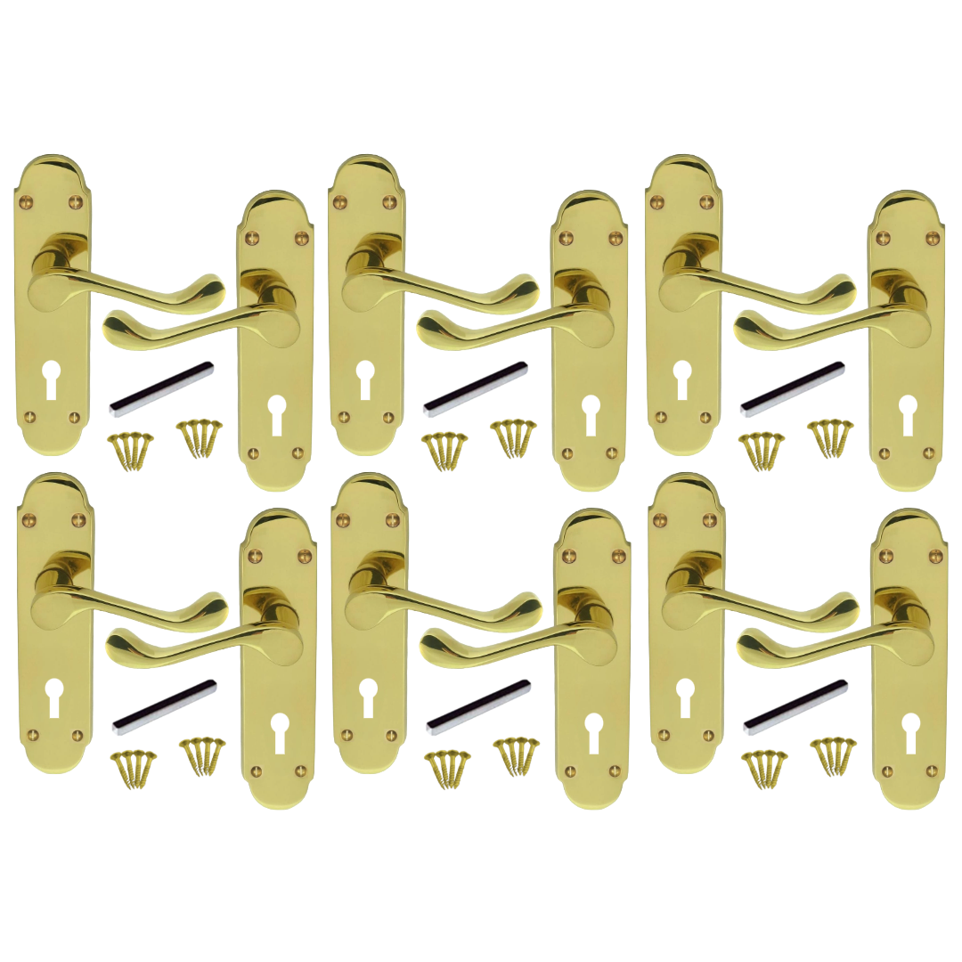 Poignées de porte multi-packs, serrure à clé, levier à volutes victorien en laiton Epsom, 1/4/6 paires