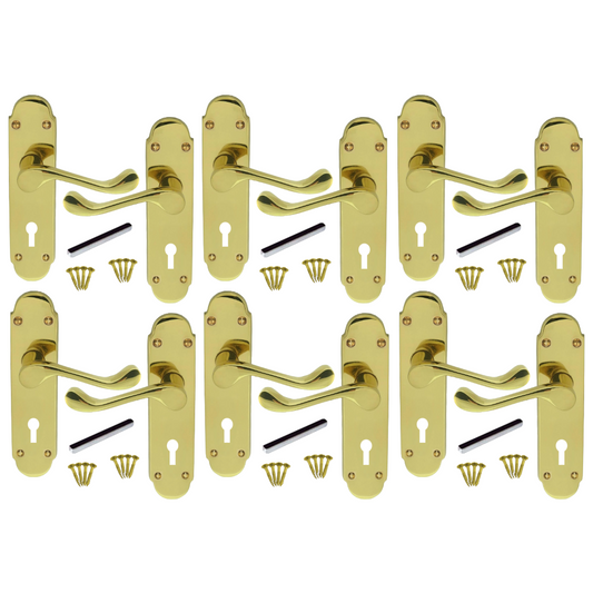 Poignées de porte multi-packs, serrure à clé, levier à volutes victorien en laiton Epsom, 1/4/6 paires